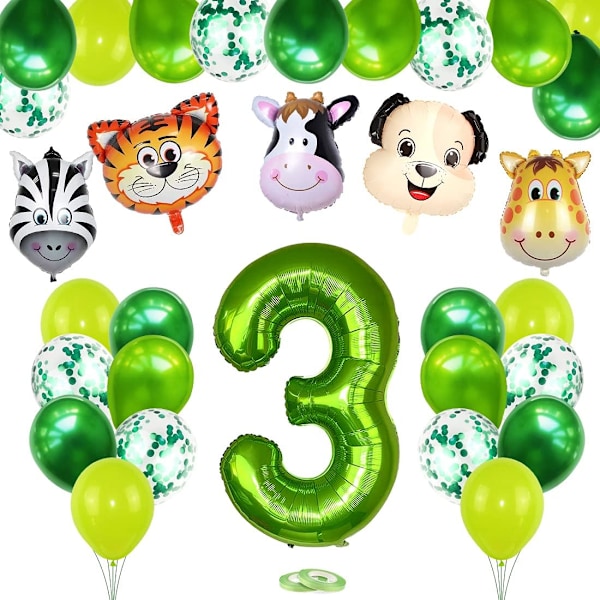 3-årsdag Djurtema Set, 3 År Barn Födelsedagsdekor-XM2-