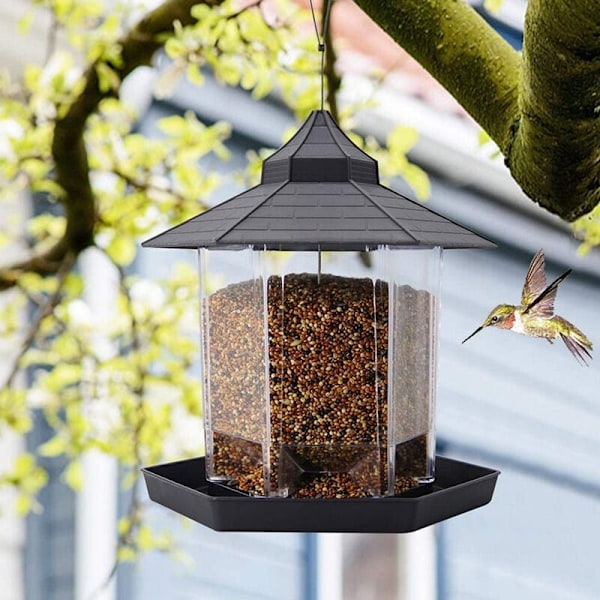 Lintulauta, vedenpitävä riippuva linturuoka-astia katolla ja alustalla ulkopuutarhaan, patiolle, takapihalle, siemenlautanen (harmaa)