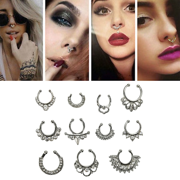 Berlocker Fake Septum Clicker Krystal Næsering-KK1- Silver