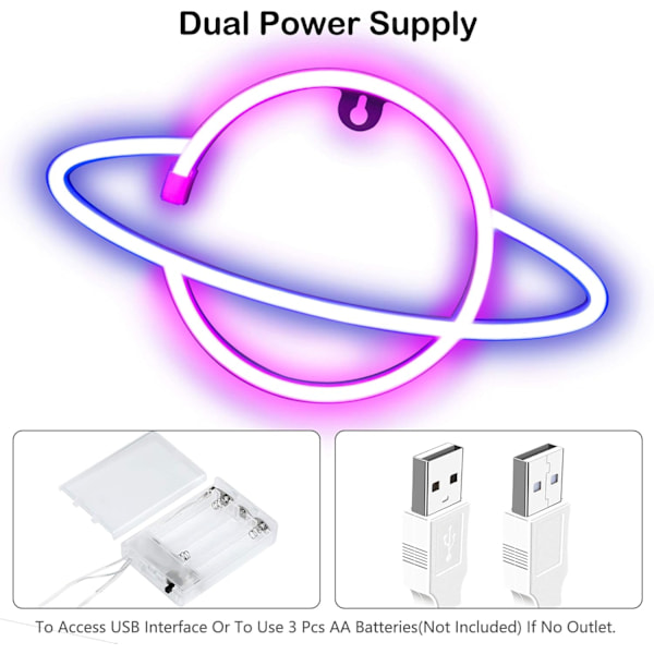 Neon Skyltar Planet Lampor för Sovrum Väggdekor Batteri & USB