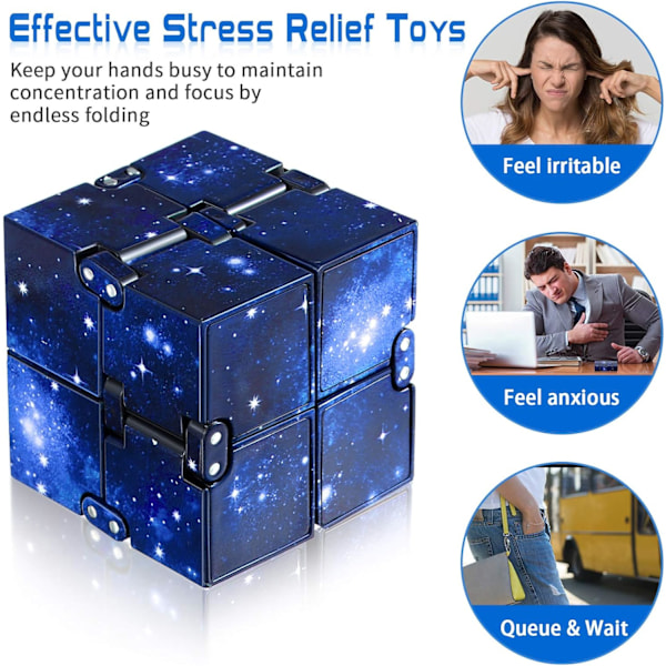 2 Stk. Infinity Cube Uendelige Fidget Legetøj Mini Cube Puslespil Cube Finger Fidget Legetøj til Stress og Angst Lindring Afslappende Legetøj (Blå Stjernehimmel)