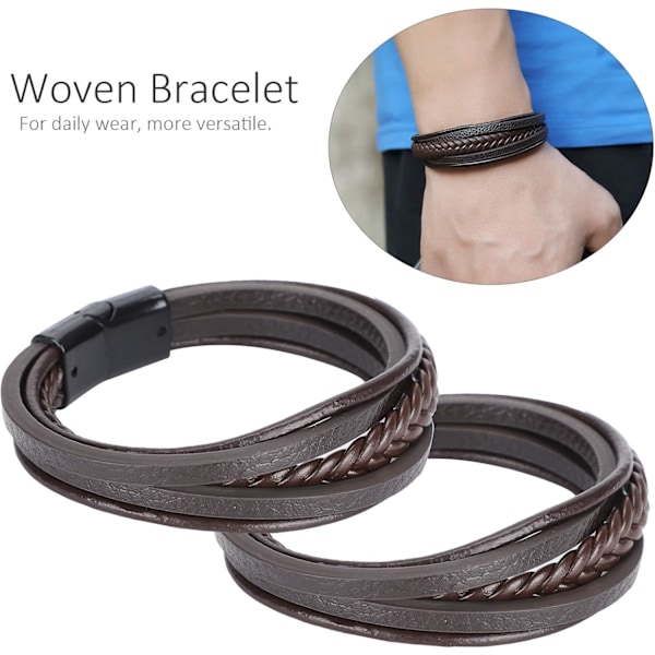 Vintage Mode Armbånd, Retro Læder Vævet Armbånd, Messer til Venner Rejse Souvenirs Familie (Brun Læder Sort Spænde)