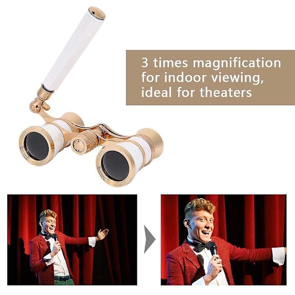 Opera Kikare, Glasögon Teleskop 3x25 Teaterglasögon Mini Kikare Konsert Bärbar Kompakt Lätt White