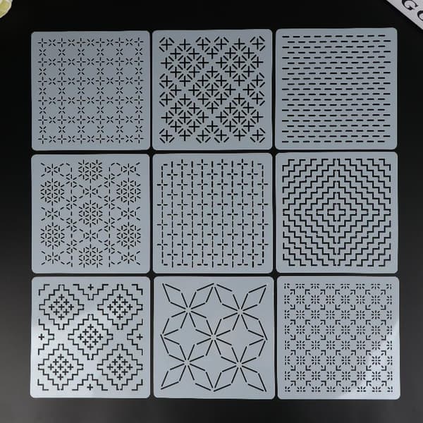9/32 stk Sashiko broderiskabelon DIY Geometrisk patchwork Ste-FM- 32Pcs