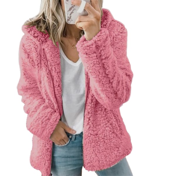 Naisten Fleece Pehmeä Hupullinen Pitkähihainen Takki Talvi Lämmin Nallekarhu Neuletakki Pinkki Pink M