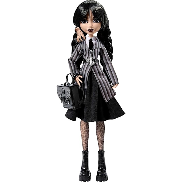Monster High Skole Wednesday Dukke og Tilbehør (Dukke+Stativ+Taske+Hænder)