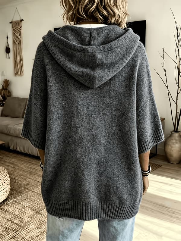 Elegant uformell hettegenser for kvinner, myk strikket kort genser Deep Grey S