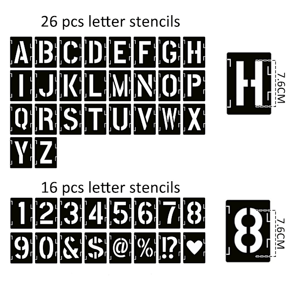Kirjainstensiili Symboli Numerot Askartelu Stensiilit, 42 kpl Uudelleenkäytettäviä Aakkosmallineita, Stensiilisarja Maalaamiseen Puulle, Seinälle, Taululle, DIY-taide