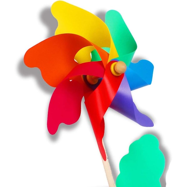 5 stk. vindspinnere, 12 cm regnbuefarvet træpind vindmølle pinwheel spinner dekoration