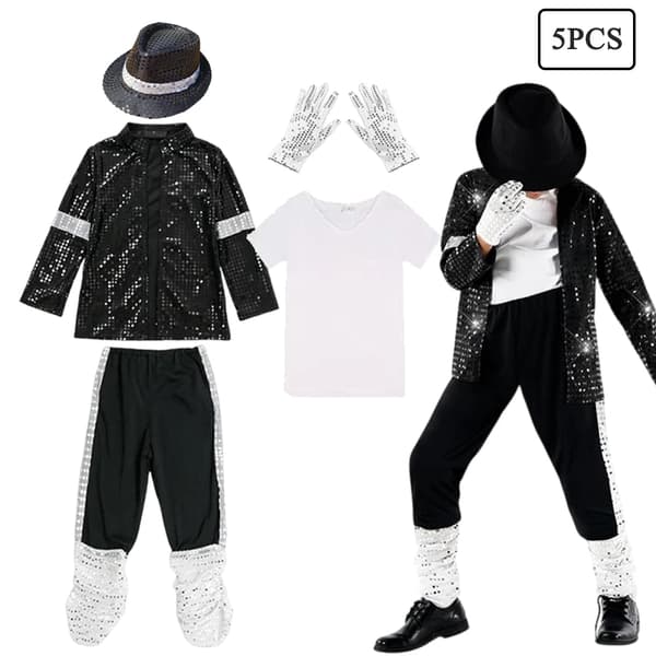 Børns Halloween Kostume Michael Jackson Popstjerne Danseshow Performance Outfit til Drenge Karnevalsfest Set E 3T(110)