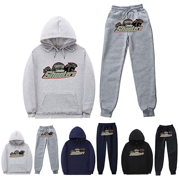 Menn Tracksuit Shooters Hettegenser Joggebukser Sett Hettegenser Vinter Fleece Antrekk Marineblå Navy Navy S