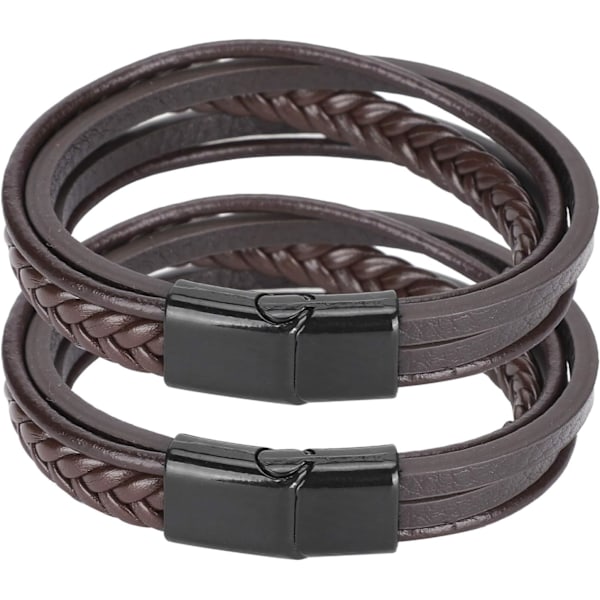 Vintage Mode Armbånd, Retro Læder Vævet Armbånd, Messer til Venner Rejse Souvenirs Familie (Brun Læder Sort Spænde)