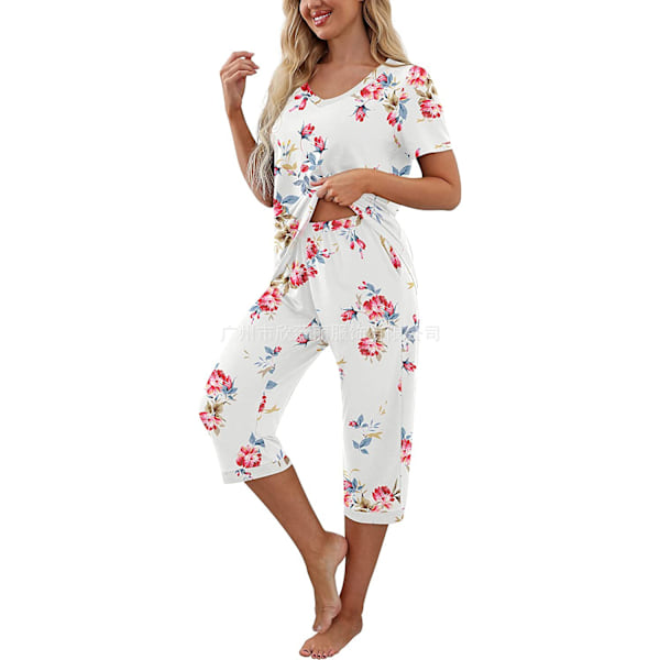 Pyjamas för kvinnor, kortärmad T-shirt och långa pyjamasbyxor