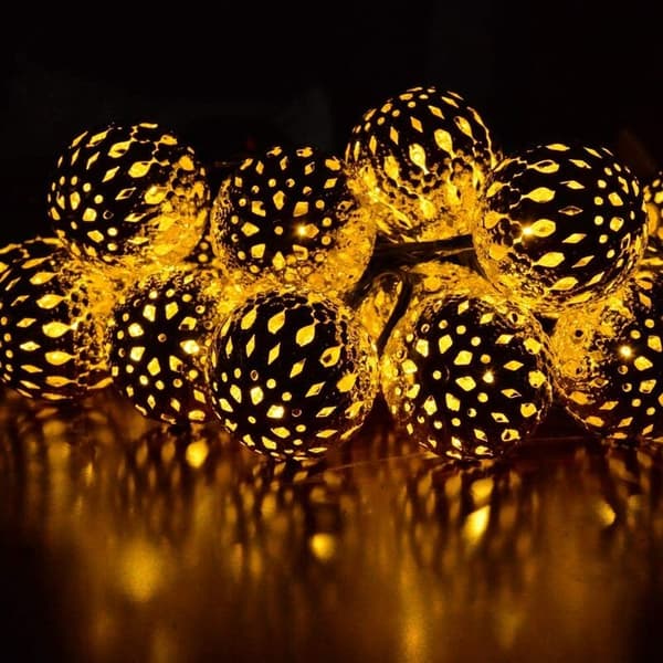 Solar Lights Moroccan Ball String Lights Warm White 16ft/5 Meter 20 LED Globe String Lights Solar Lantern Globe Christmas Lights for Outdoor Yard-FM-