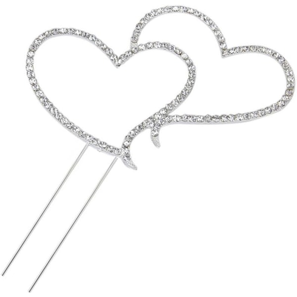 Bryllupskagepynt Bryllupskagepynt Delikat Funklende Krystal Rhinestone Dobbelt Kærlighedshjerteform Bryllupskagepynt Dekoration