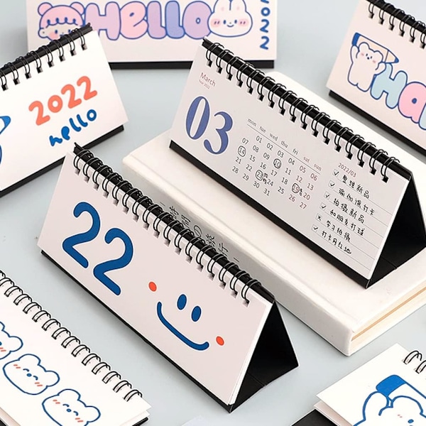 Söt Mini Bordskalender 2022, Vertikal Vändbar Bordskalender för Hemmet
