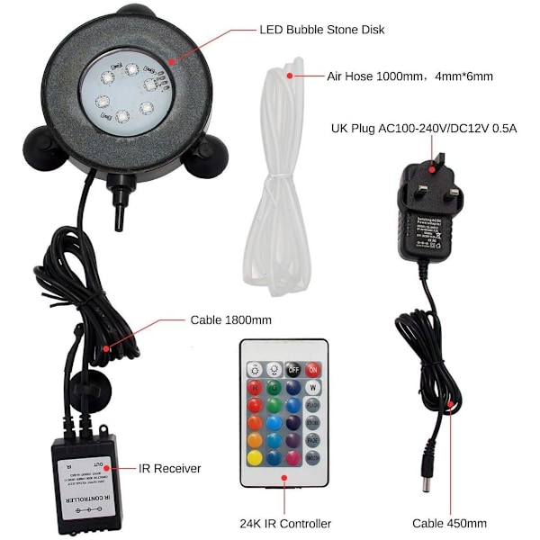 Akvarium Luftsten, 3W Undervands Fisketank Boblesten, RGB-XM2-