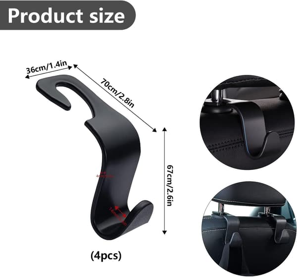 4 Car Storage Hooks, Multifunctional Hook Car Headrest Back, ZQKLA-FM-