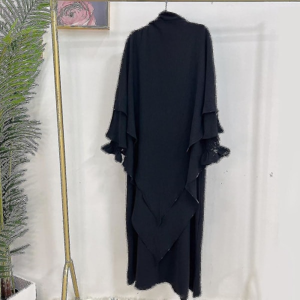 Ramadan Eid Muslimsk Kvinders Jilbab 2-delt Abaya med Hijab Lang Khimar Niqab Sæt Overhead Bøn Kjole Islam Outfit Djellaba Burka sort sæt XL-XXL