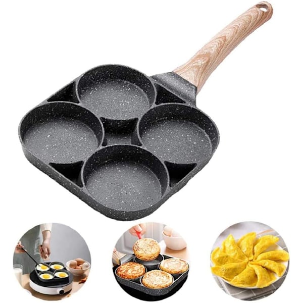 Non-Stick Stekepanne med 4 Hull Pannekake Pan Stekt Egg Hamburger Panna