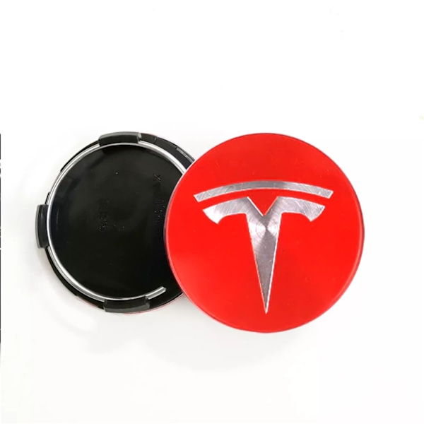 4-Pack - Tesla Navkapslar / Hjulnavsemblem - Bil 77 Röd/silver
