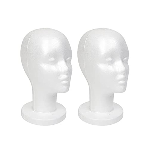 Vit Mannekänghuvuddisplay i Skum, Perukhuvud i Styrofoam (2-pack)