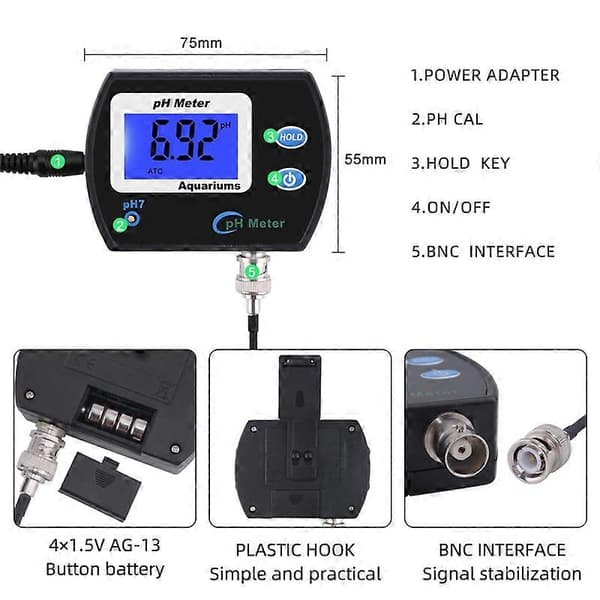 Accurate PH Meter for Aquarium, Multi-parameter Water Quality Monitor Online PH Meter Acidometer EU-FM-