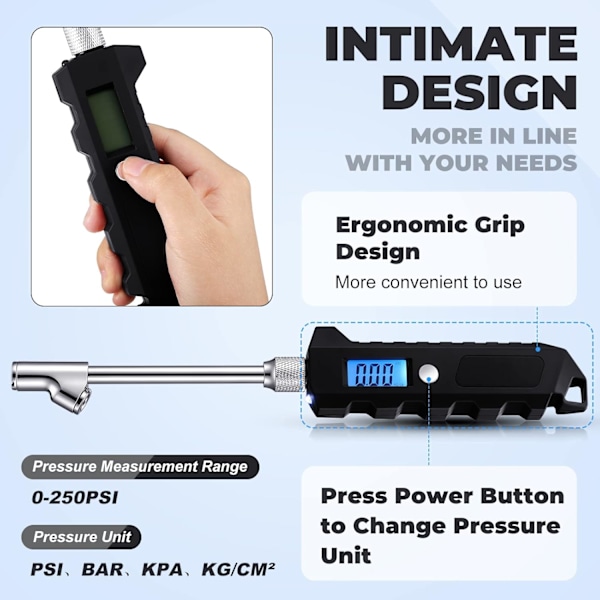 2 kpl digitaalisia rengaspainemittaria 250 PSI Heavy Duty Dual Head Ruostumaton teräs LCD-näytöllä ja taskulampulla autolle, kuorma-autolle ja matkailuautolle Autotarvikkeet