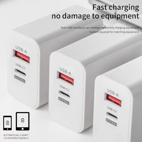 67W Snabbladdare USB Typ C Laddadapter För IPhone 15 14 13 vit