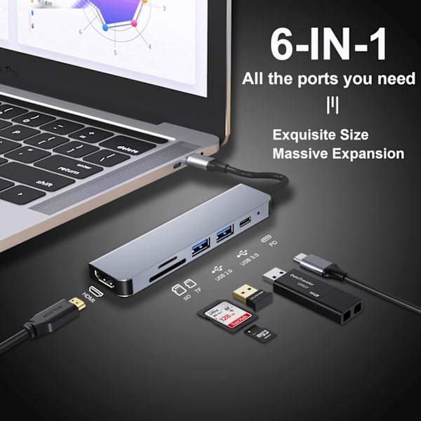 USB-C-keskitin, monitoiminen USB-C-sovitin MacBook Pro- ja Air-lisävarusteille
