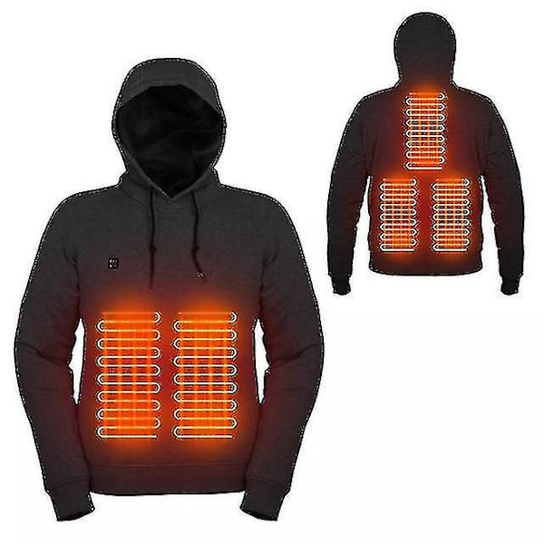 Opvarmede Hoodies, USB Elektrisk Opvarmning Letvægts Hættetrøjer Jakke Sort Black 2XL