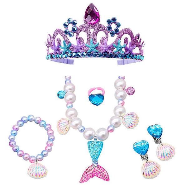 Ariel Kjole Cosplay Kostumer Halloween Den Lille Havfrue Prinsesse Nederdel Ariel Prinsesse Kjole Halskæde Ørering Krone Tryllestav Tilbehørssæt