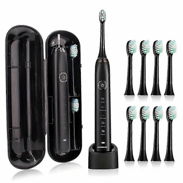 Sarmocare S100 IPX7 Vedenkestävä Kannettava Soninen Sähköhammasharja 8 Harjaspäällä -XF5- Black