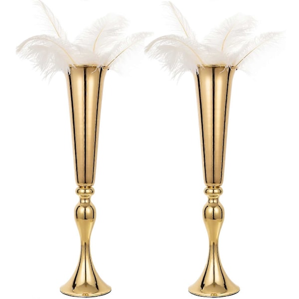 Set med 2 Guld Metall Trumpetvaser för Bord, Jubileum, Middagsbjudning, 55,5 cm -XM3-