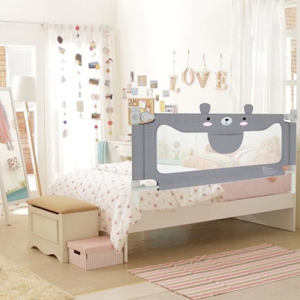 UISEBRT 180 cm Korkeussäädettävä Sängikaide Anti-pudotussuoja Karhunharmaa Aita Perheen Vauvan ja Lapsen Sänkyyn Teddy Bear Grå