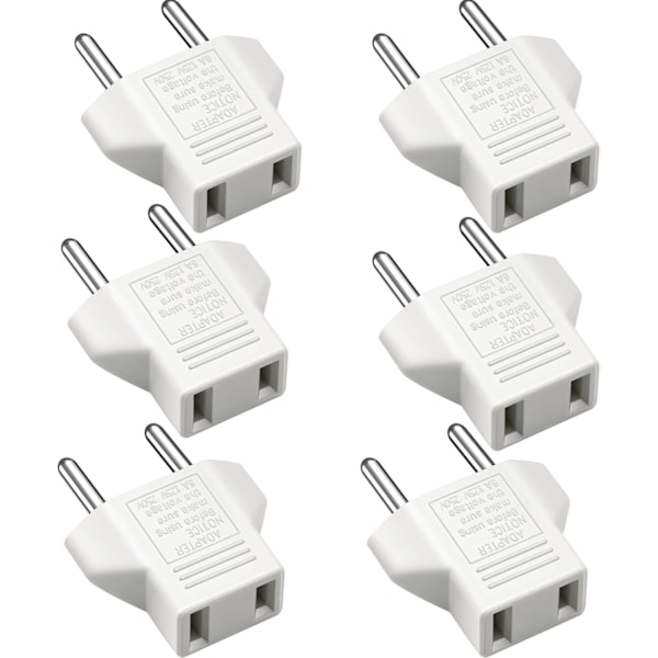 US til EU-adapter, [6-pakning] 2-pin CN Kina US-Amerika til 2-pin EU