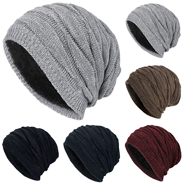 Mænd Kvinder Baggy Hue Strikket Hue Vinter Huer Uld Hue Skihue-KK1- red wine