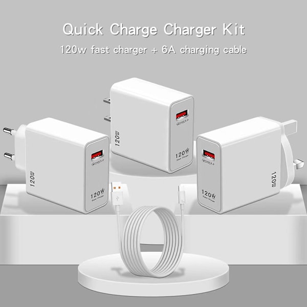 120W hurtig opladning USB oplader strøm Hvid