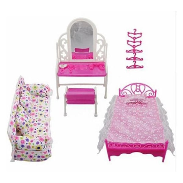 3st Set Möbel Docksäng Sminkbord Sofftillbehör Modernt Bord Kylskåp Garderob För Barbie Möbler Matsal Hem T Z0p6