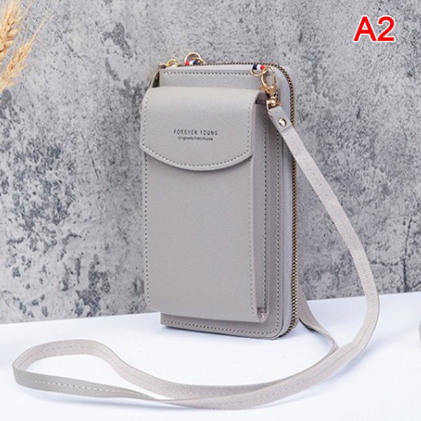 Läder Damhandväska Plånböcker Touch Mobilväska Väska-KK1- Light gray
