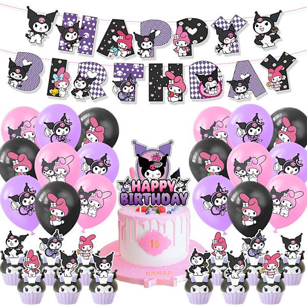 Kuromi Tema Festutstyr Dekor Banner Ballonger Kit Kake Cupcake Toppers Sett Rekvisitter Gaver