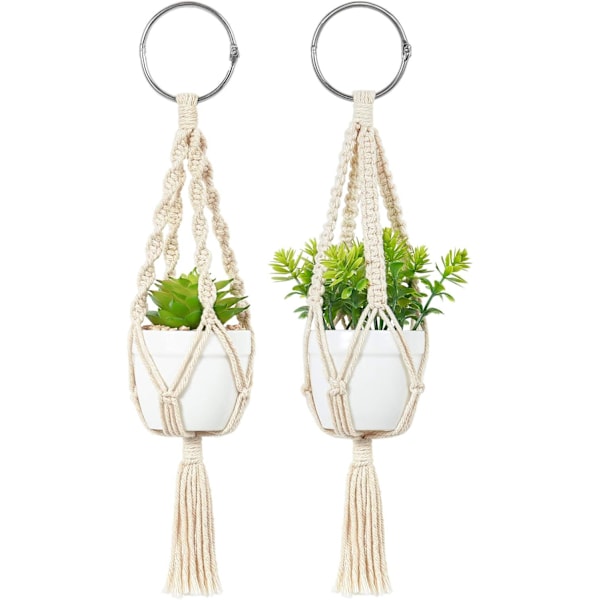 2-pak Mini Macrame Plant Hængere Med Kunstig Sukkulent-XM2-