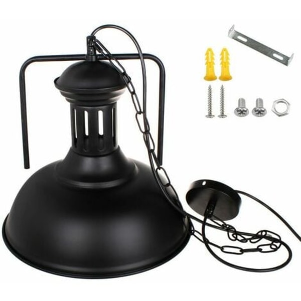 Industriell belysning Antikk metallpendel Lampeskjerm Lysende UFO Taklampe (Svart Hvit, 33CM) - Svart