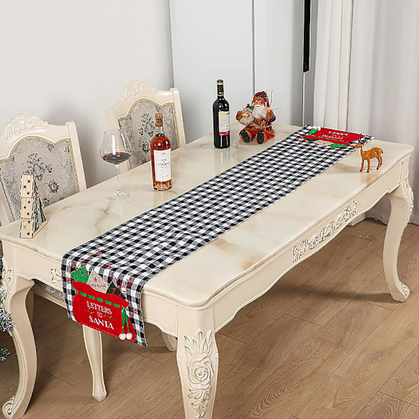 Håndlaget stoff julebordløper - svart og hvit, 33x180cm