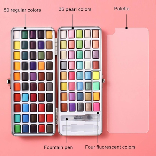 Akvarelfarvesæt 50/72/90 Farver Bærbare Levende Farver Solid Akvarel Pigment Farvesæt Perfekt til Studerende, Børn, Begyndere & Mere (90 farver)