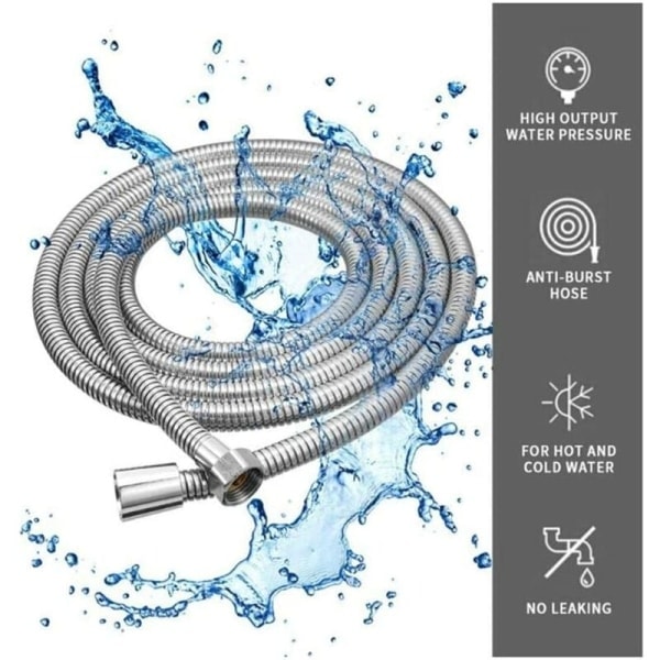 Dusjslange 5M Ekstra lang dusjslange i rustfritt stål med massiv messingtilkobling, universell, eksplosjonssikker, krombelagt. (500 cm)-WELLNGS