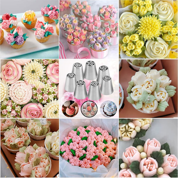 Ryska Spritstyllar Set, Rostfritt Stål Muffin Blomformade Frosting Munstycke Kit, Köksredskap För Bakverk Muffins Kakor Kakor Dekorering (7 st)
