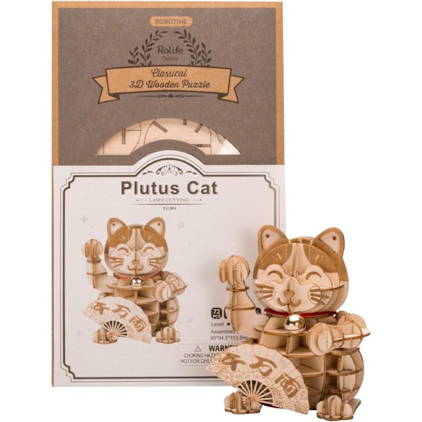 3D Træpuslespil Lykkekat - 72 brikker Japansk Maneki Neko Velkommen