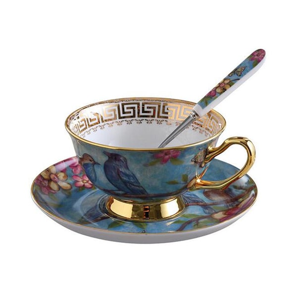 Euro Style Kopp & Fat Set, Benporslin Tekopp Kaffekopp för