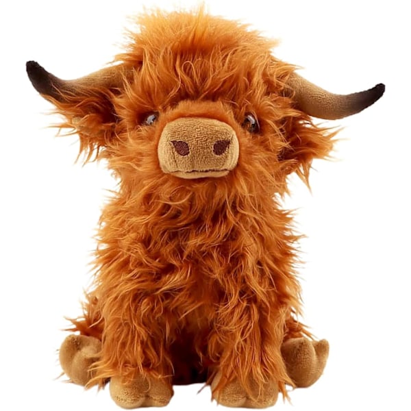 10,5 tum Highland Cows Gosedjur, Söt Fluffig Ko Plysch Figur Leksaker Realistiska Highland Cattle Plysch Dekor för Barn Flickor Pojkar Brown